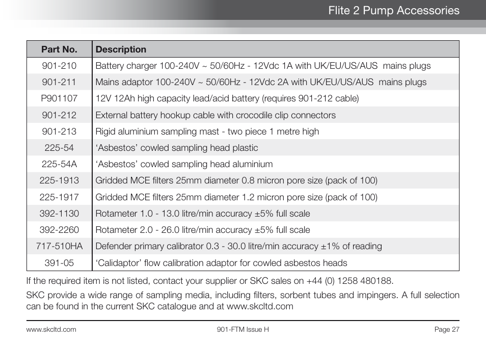Flite 2 pump accessories | SKC Limited Flite2 Manual User Manual | Page 29 / 32