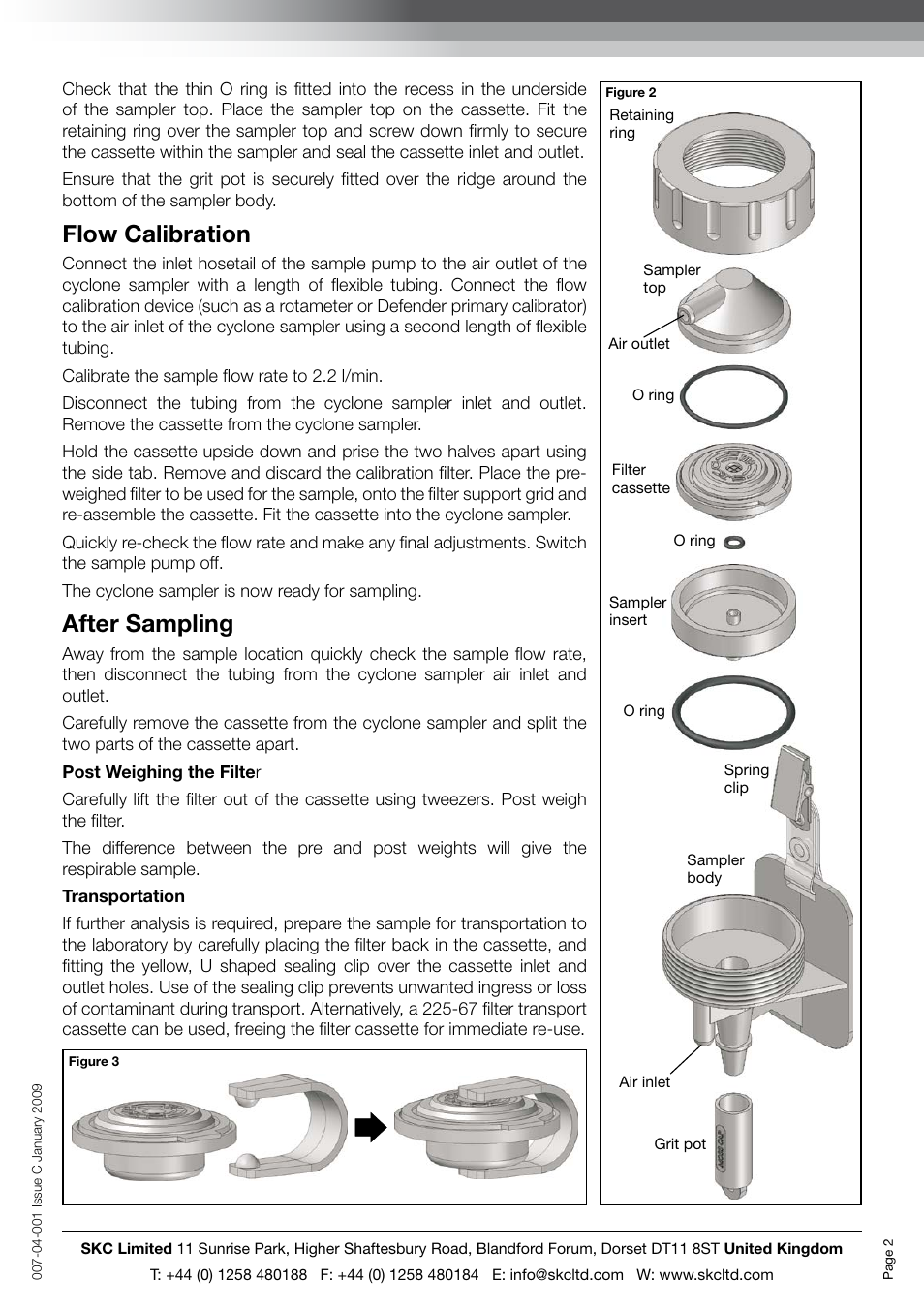 Flow calibration, After sampling | SKC Limited Cyclone Sampler User Manual | Page 2 / 2