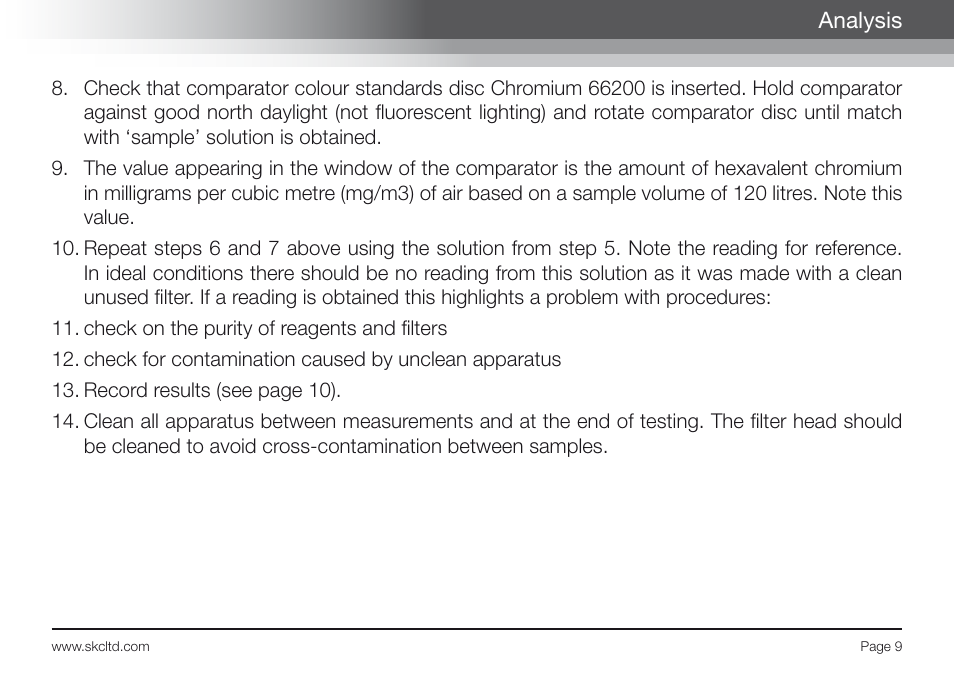 Analysis | SKC Limited Chromic Acid Test Kit User Manual | Page 11 / 20