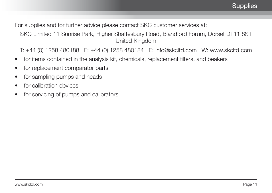 Supplies | SKC Limited Chromic Acid Test Kit User Manual | Page 13 / 20