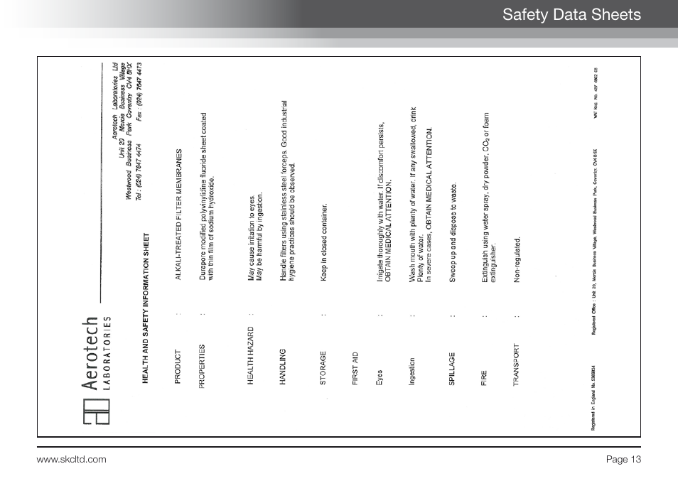 Safety data sheets | SKC Limited Chromic Acid Test Kit User Manual | Page 15 / 20