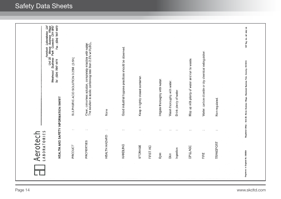 Safety data sheets | SKC Limited Chromic Acid Test Kit User Manual | Page 16 / 20