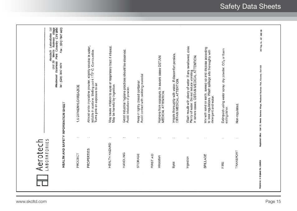 Safety data sheets | SKC Limited Chromic Acid Test Kit User Manual | Page 17 / 20
