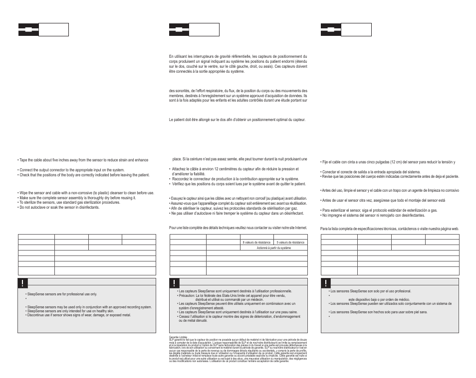 Position sensors | Sleep Sense 1578 Body Position Sensor - Sandman SD 20 User Manual | Page 2 / 2