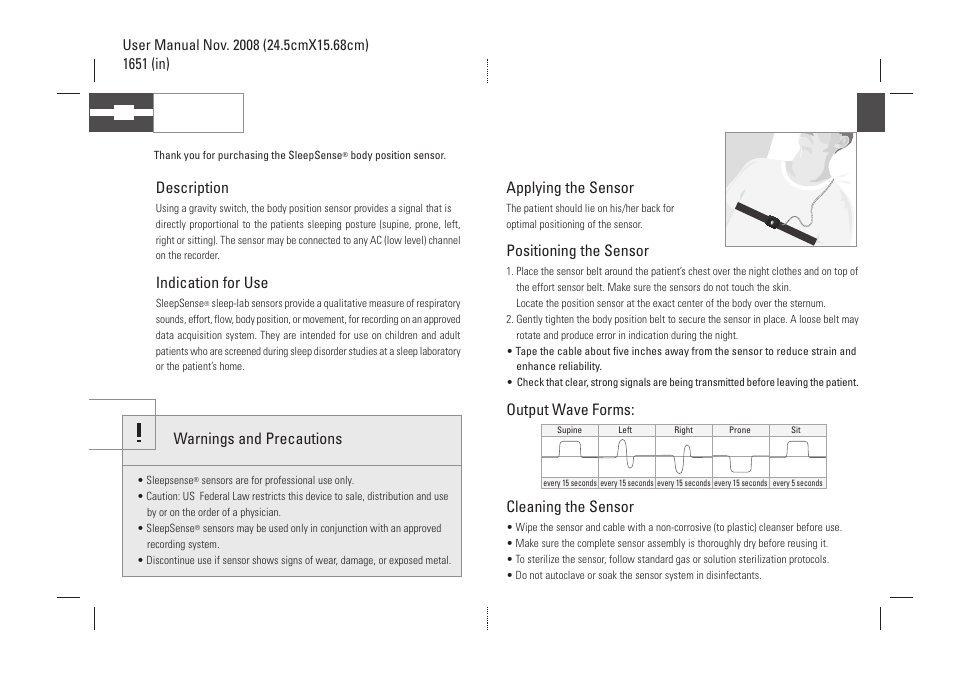 Position sensors | Sleep Sense 1561 AC Body Position Sensor User Manual | Page 2 / 2