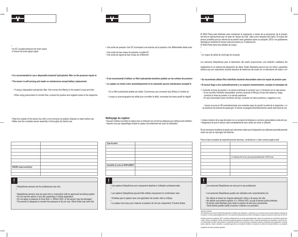 Reusable flow sensors | Sleep Sense 14840-Kit Multi-Press User Manual | Page 2 / 2