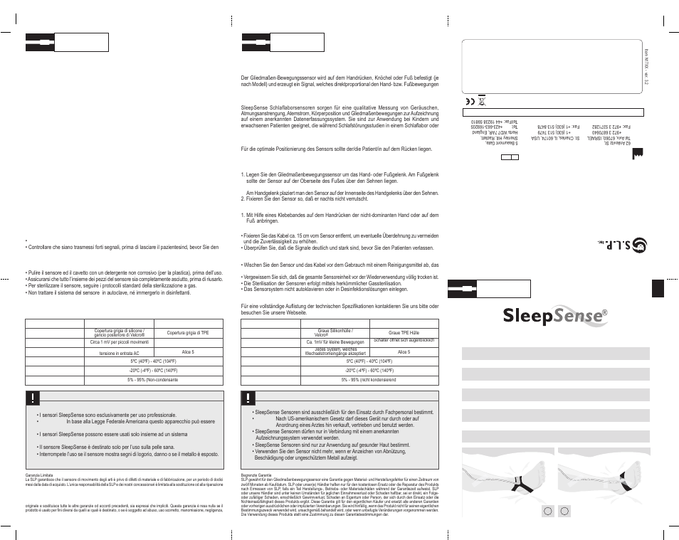 Sleep Sense 1771 Piezo Limb Movement Sensor - Key User Manual | 2 pages
