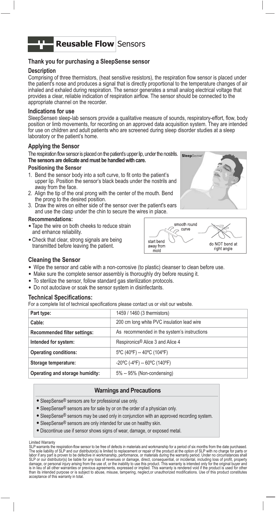 Sleep Sense 1460 Thermistor Flow Sensor - Alice 4 User Manual | 2 pages