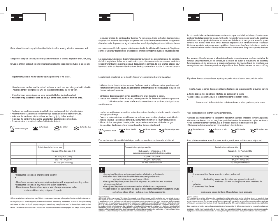 Inductive sensors | Sleep Sense 9010 Reusable Inductive Effort Belt - Adult User Manual | Page 2 / 2