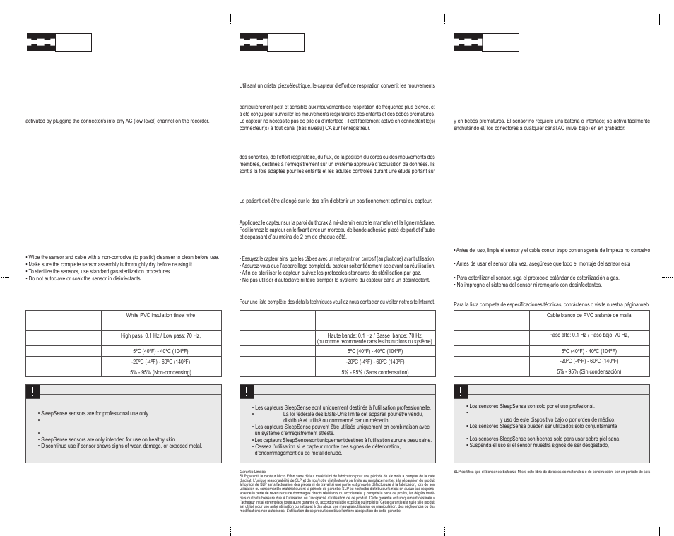 Effort sensors | Sleep Sense 1390 Infant Piezo Beltless Effort Sensor User Manual | Page 2 / 2