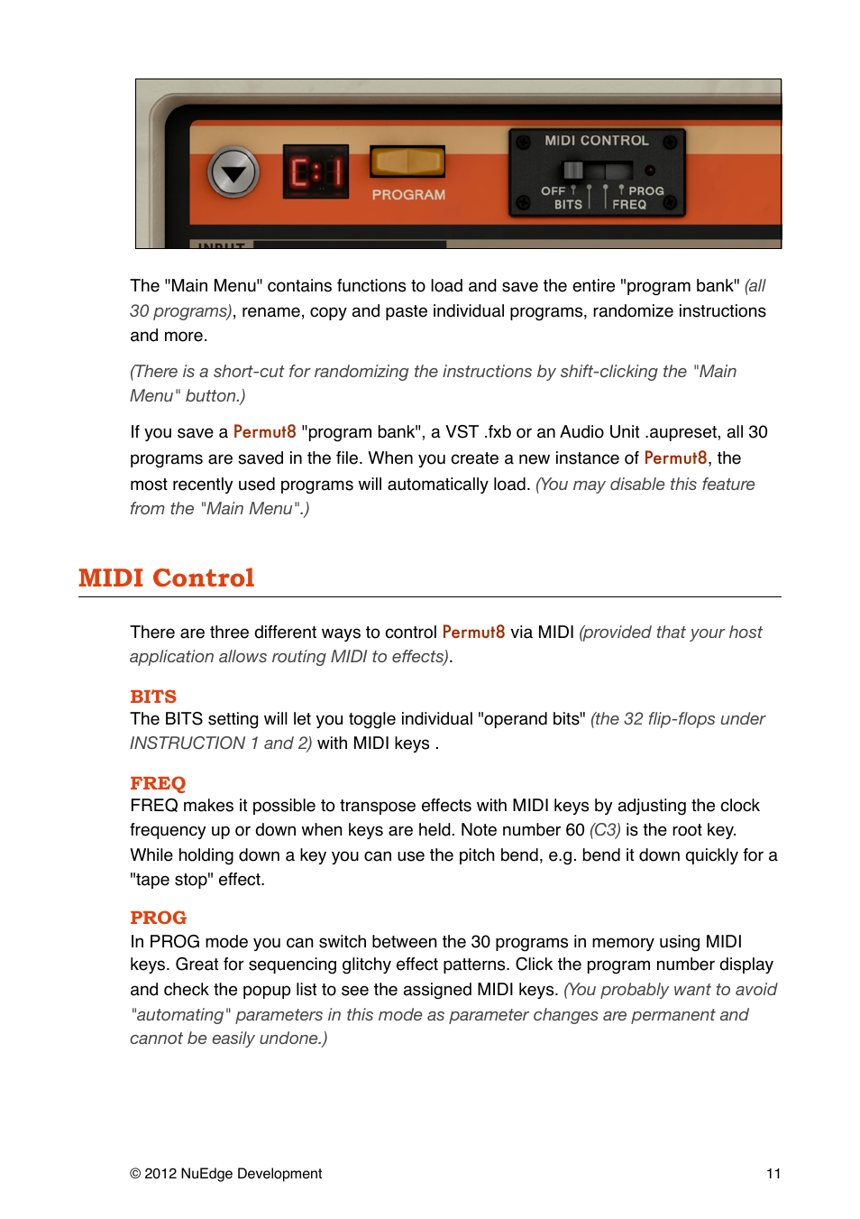 Midi control | Sonic Charge Permut8 User Manual | Page 11 / 14
