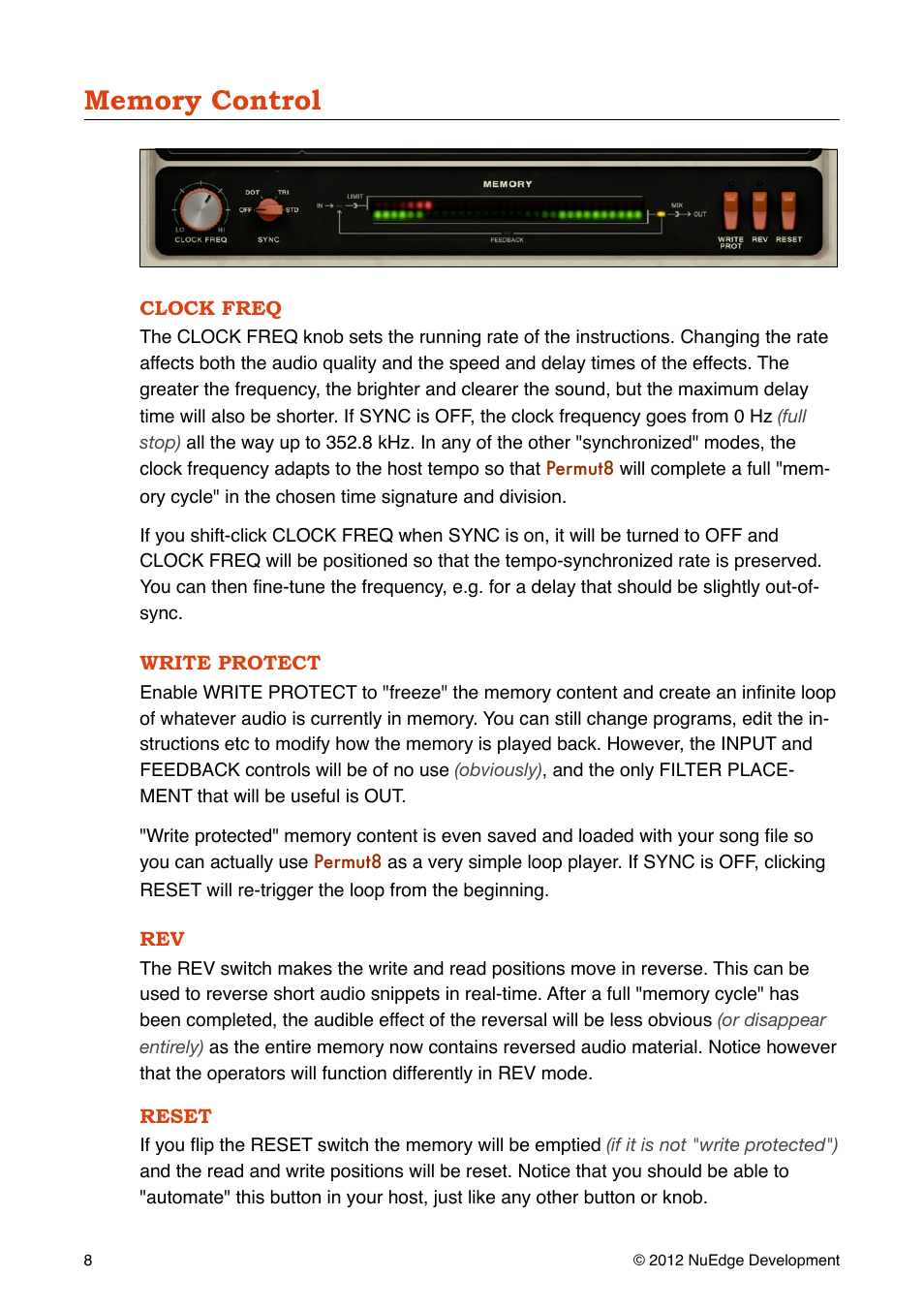Memory control | Sonic Charge Permut8 User Manual | Page 8 / 14