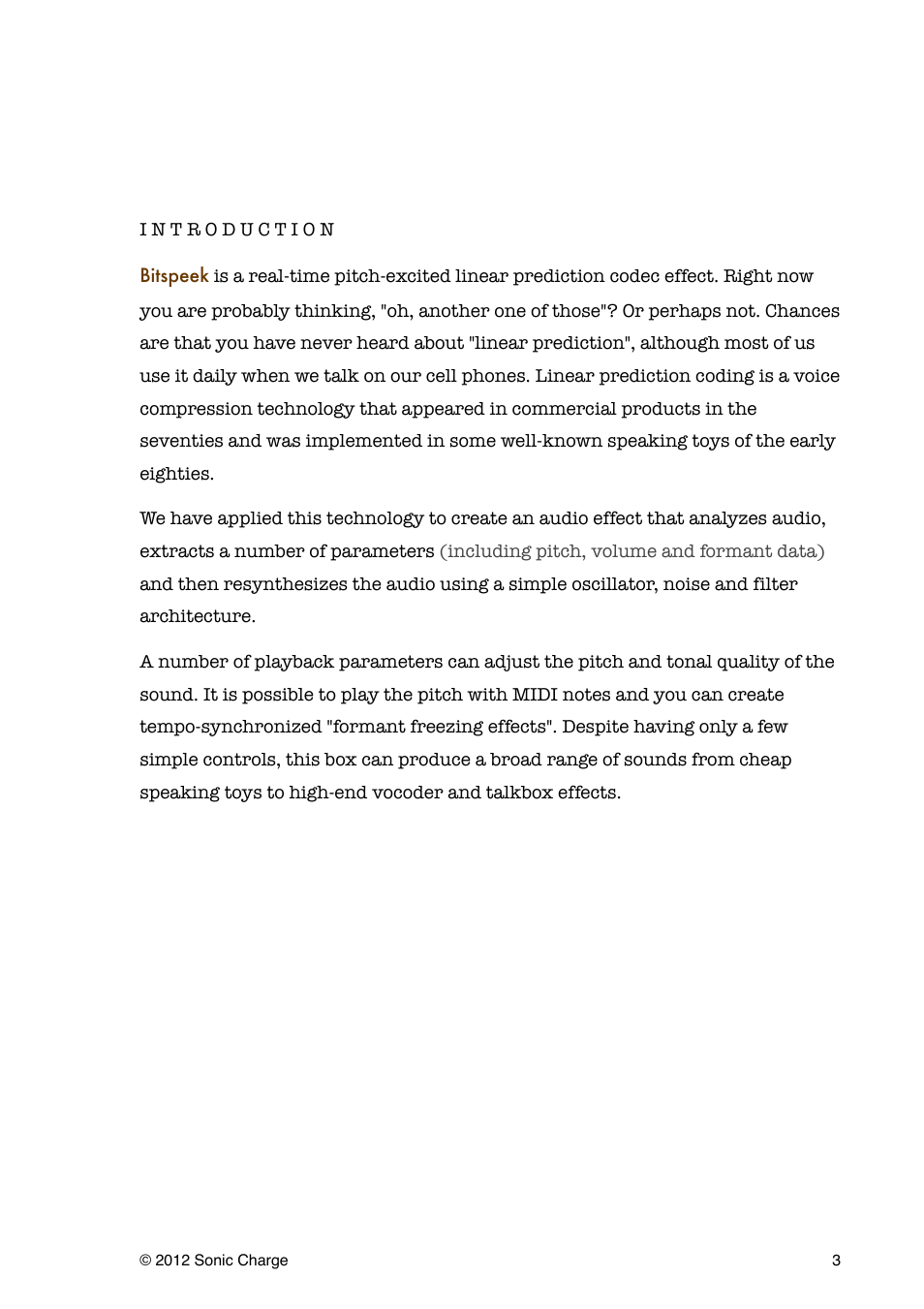 Introduction | Sonic Charge Bitspeek RE User Manual | Page 3 / 12