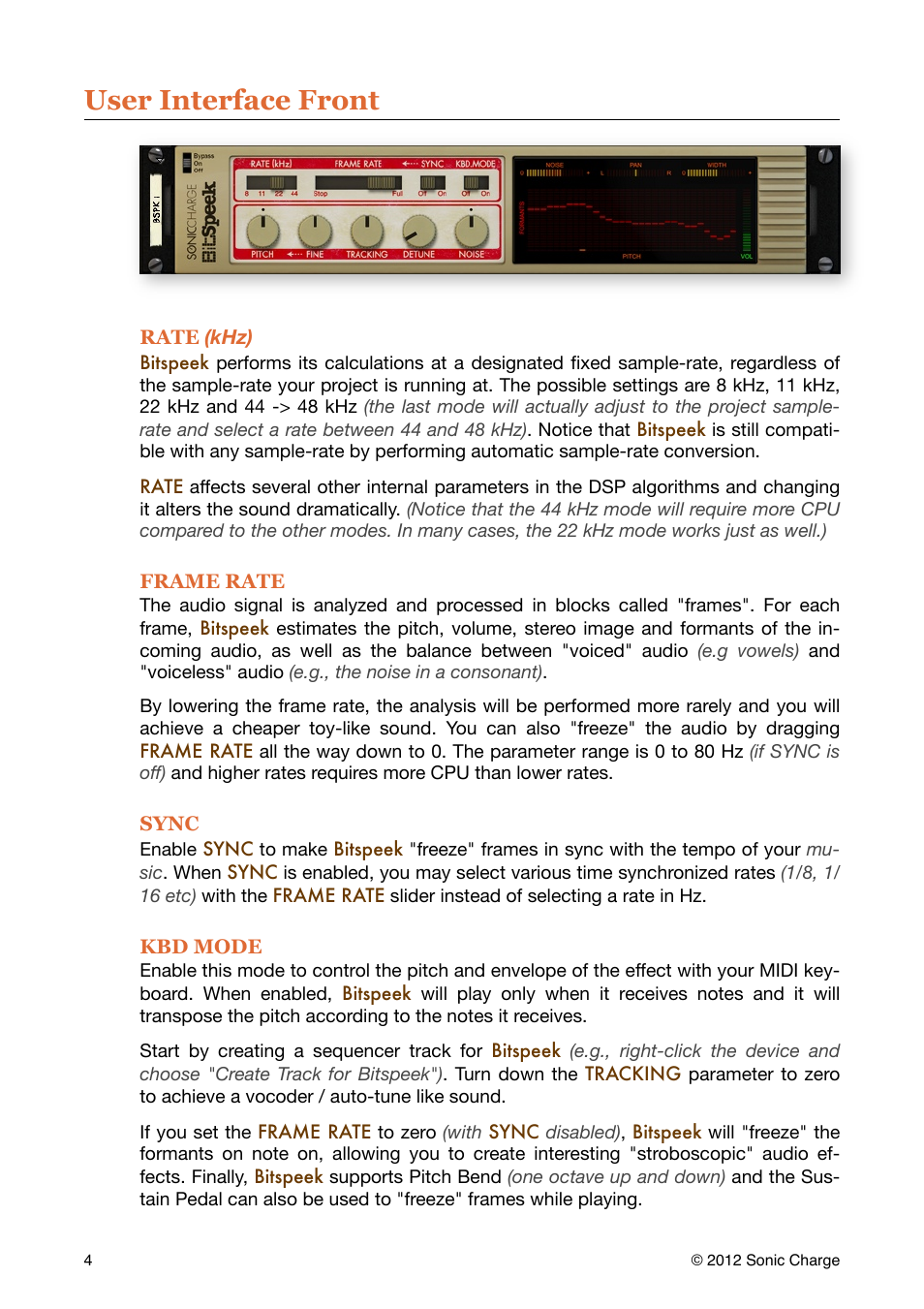 User interface front | Sonic Charge Bitspeek RE User Manual | Page 4 / 12