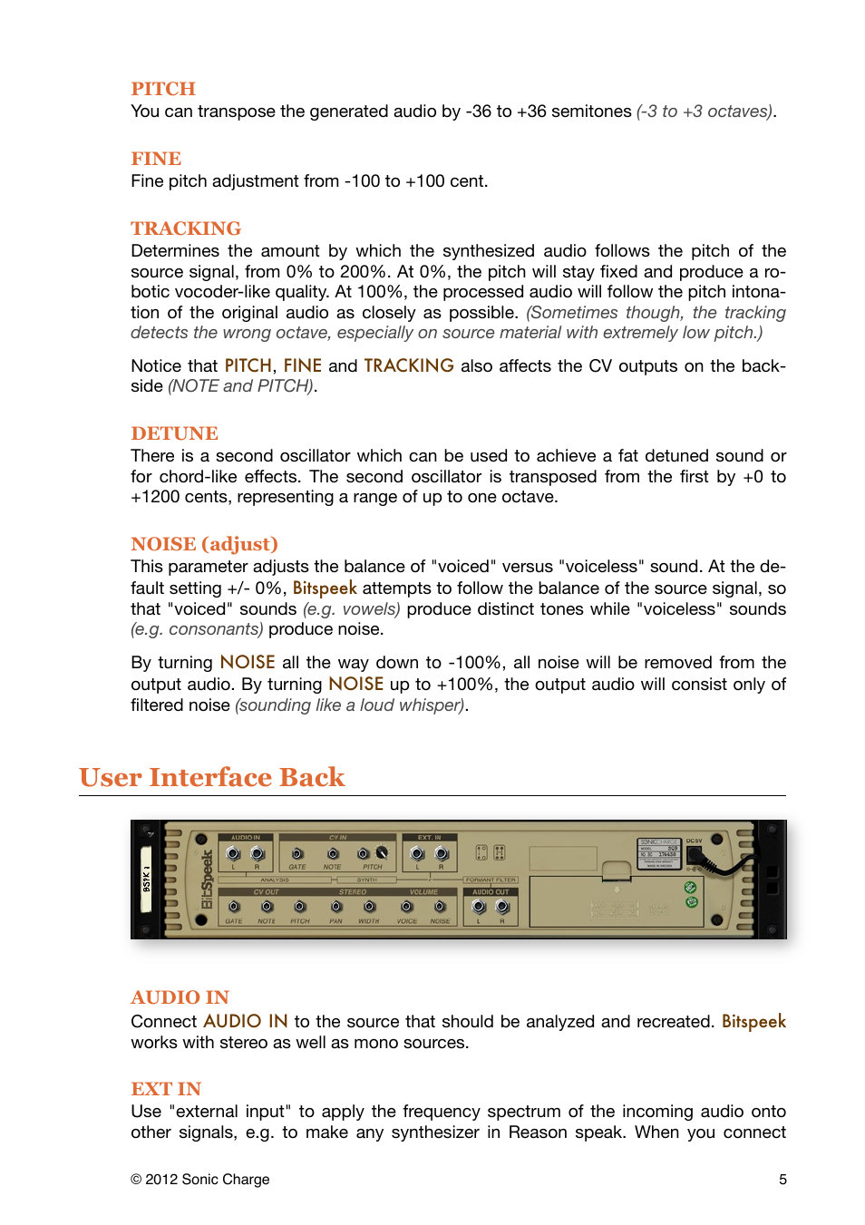 User interface back | Sonic Charge Bitspeek RE User Manual | Page 5 / 12