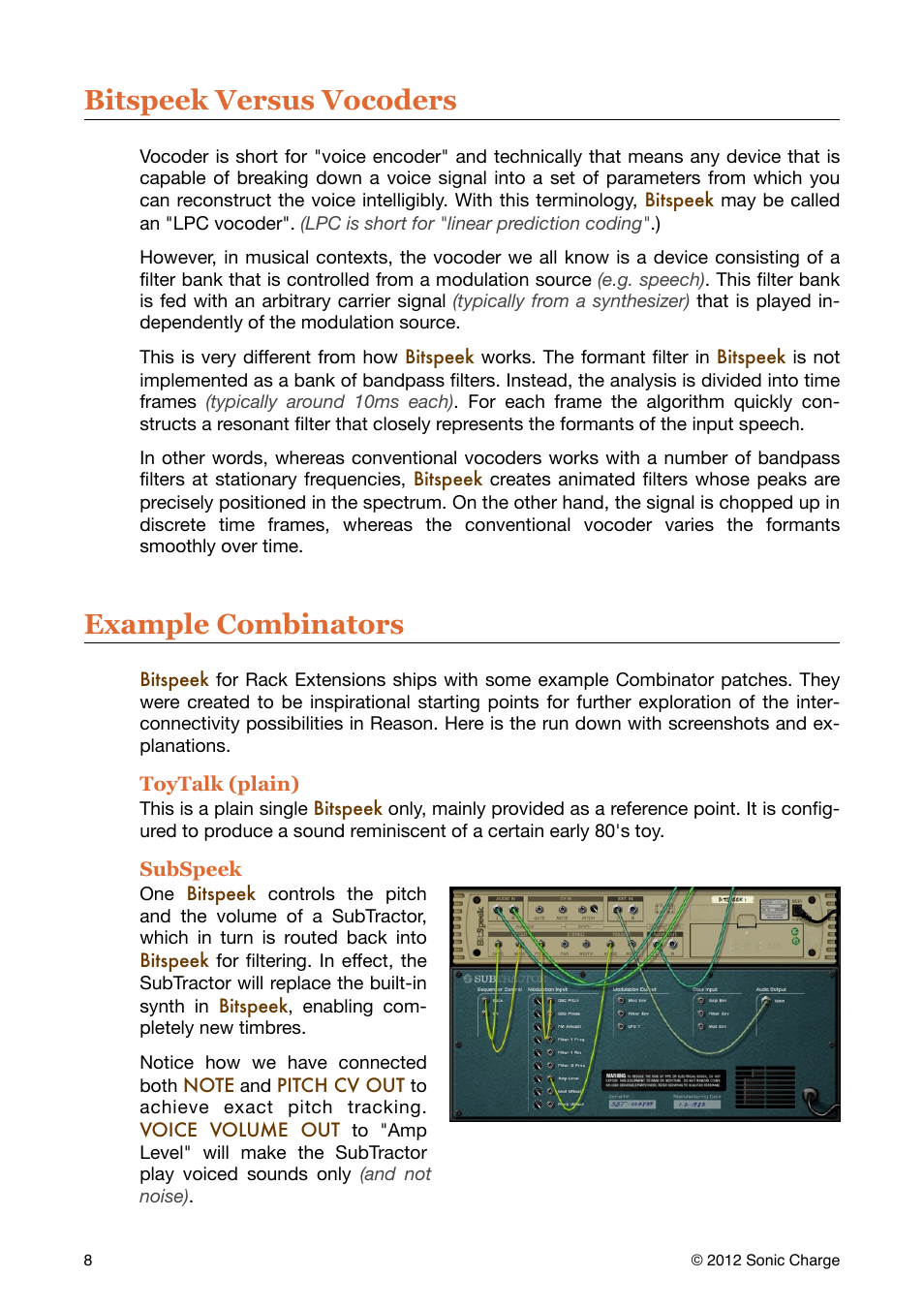 Bitspeek versus vocoders, Example combinators | Sonic Charge Bitspeek RE User Manual | Page 8 / 12