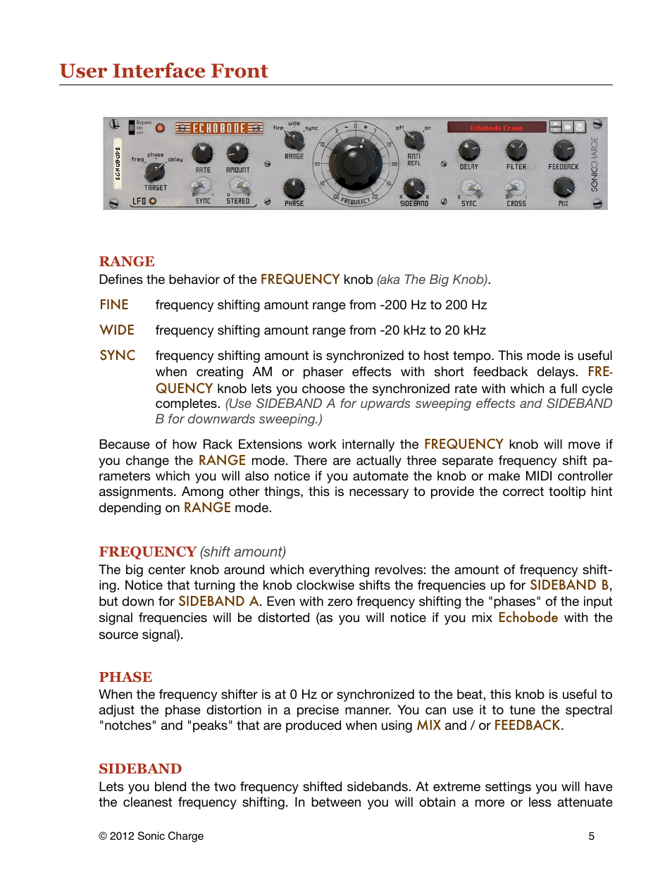 User interface front | Sonic Charge Echobode User Manual | Page 5 / 10