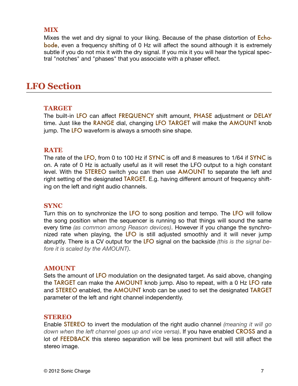Lfo section | Sonic Charge Echobode User Manual | Page 7 / 10