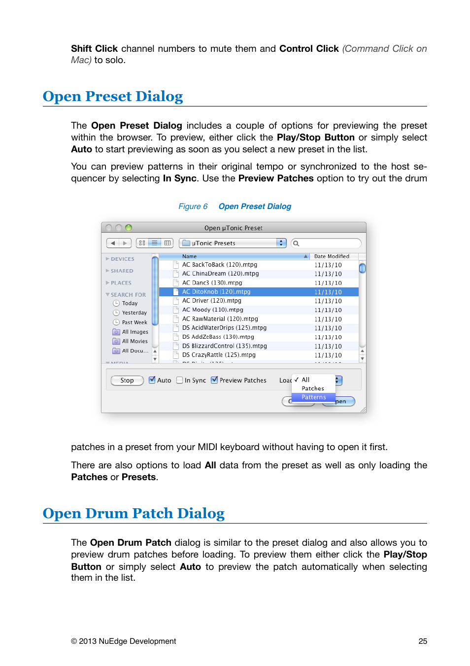 Open preset dialog, Open drum patch dialog | Sonic Charge Microtonic User Manual | Page 25 / 40