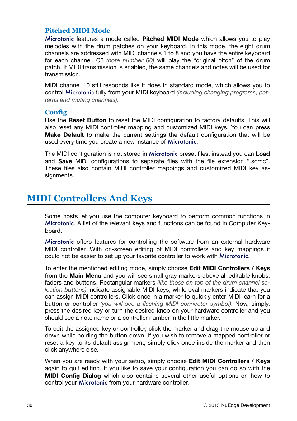Midi controllers and keys, See the section on, For mor | Sonic Charge Microtonic User Manual | Page 30 / 40