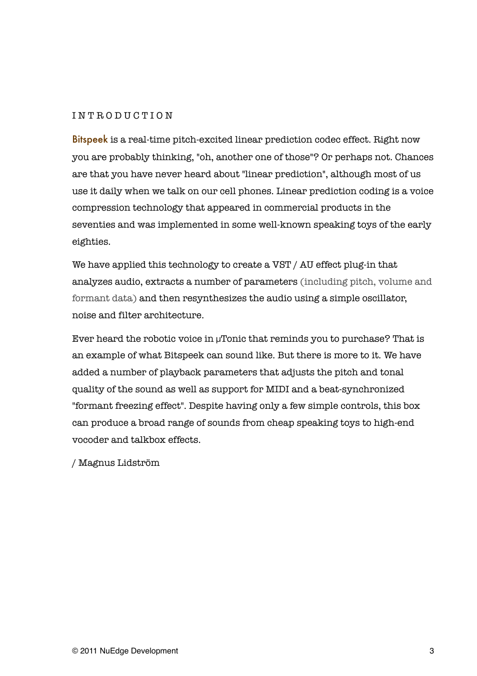 Introduction | Sonic Charge Bitspeek User Manual | Page 3 / 9