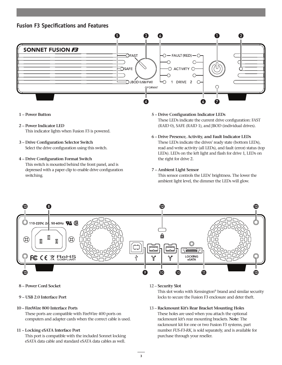 Fusion f3 specifications and features | Sonnet Technologies Fusion F3 User Manual | Page 3 / 8