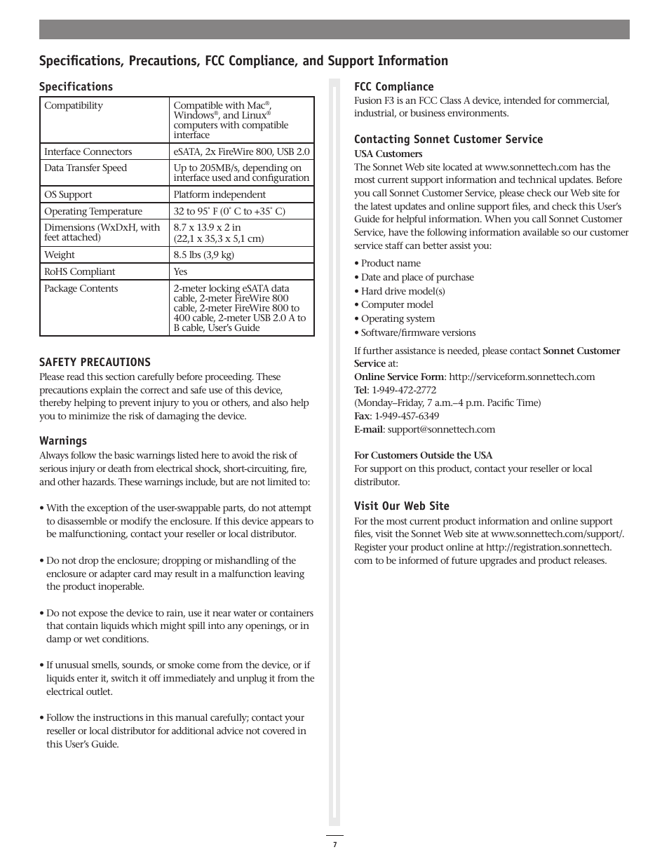 Sonnet Technologies Fusion F3 User Manual | Page 7 / 8