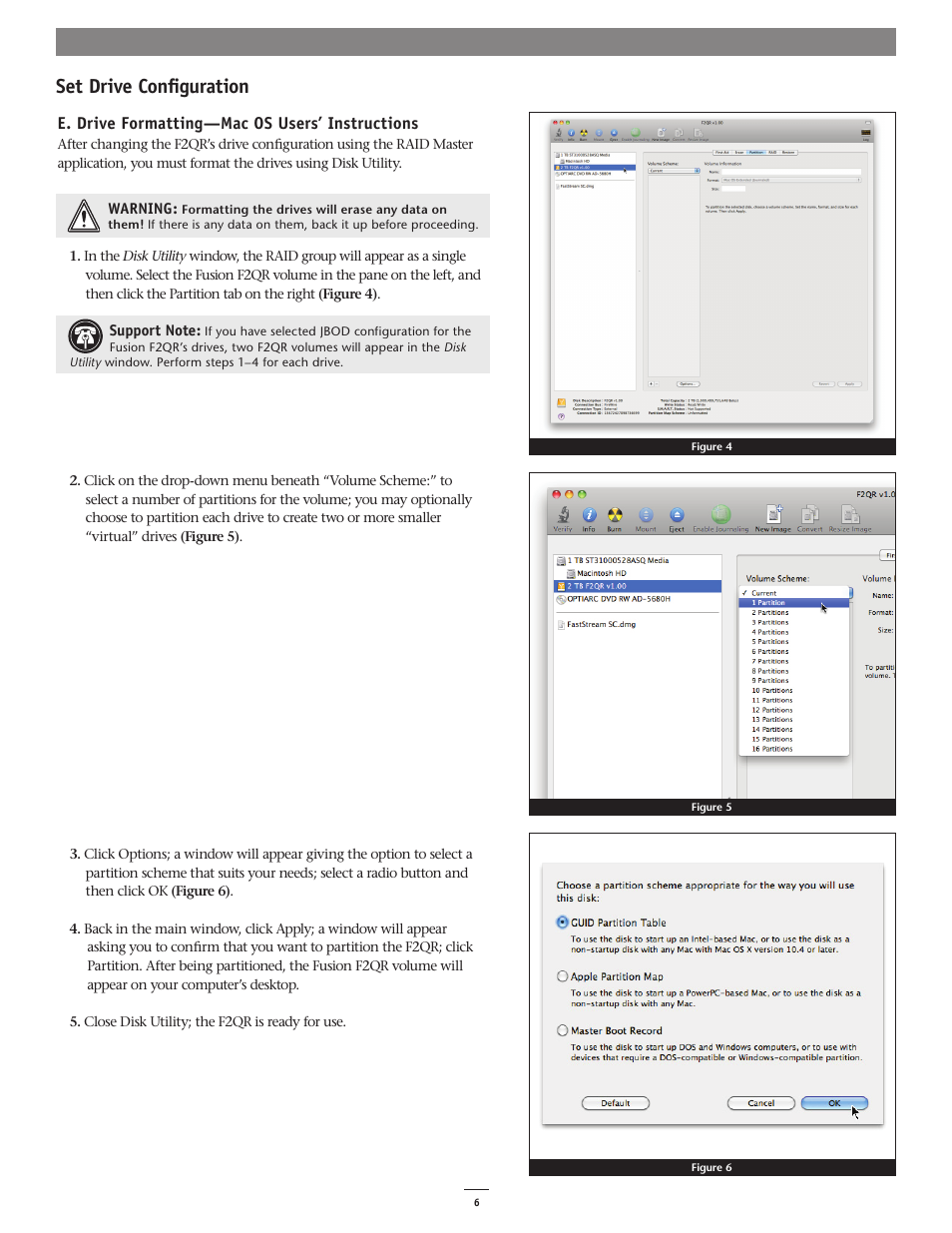 Set drive configuration, E. drive formatting—mac os users’ instructions | Sonnet Technologies Fusion F2QR User Manual | Page 8 / 10