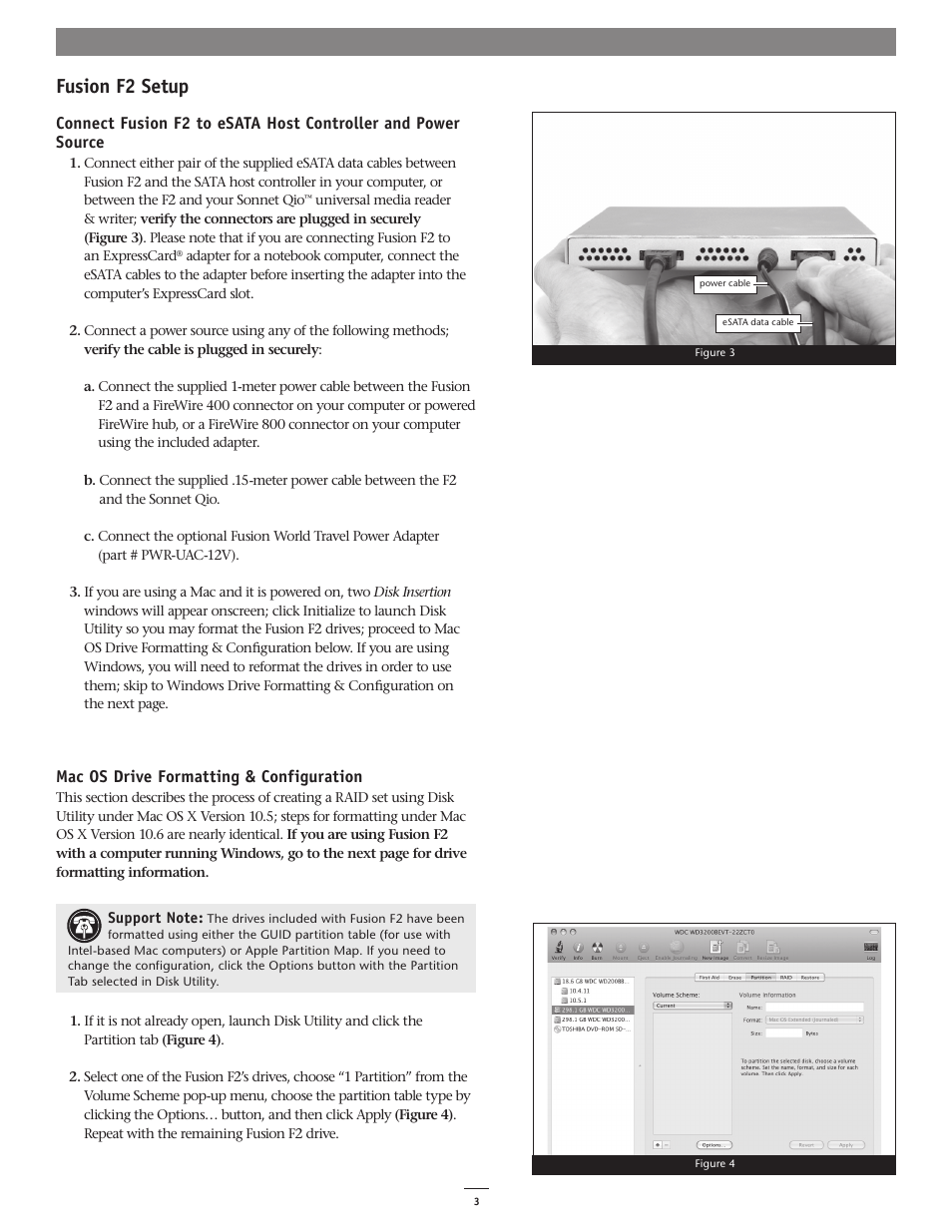 Fusion f2 setup, Mac os drive formatting & configuration | Sonnet Technologies Fusion F2 User Manual | Page 3 / 6