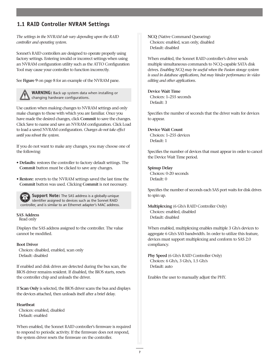 1 raid controller nvram settings | Sonnet Technologies Fusion RAID Configuration Tool and Utilities Operation Manual User Manual | Page 13 / 82