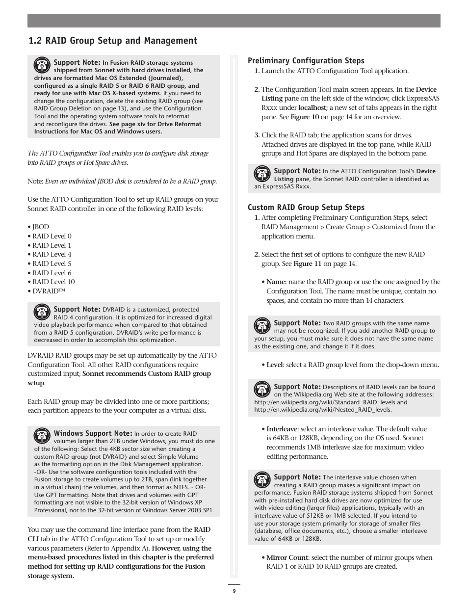 2 raid group setup and management, Preliminary configuration steps, Custom raid group setup steps | Sonnet Technologies Fusion RAID Configuration Tool and Utilities Operation Manual User Manual | Page 15 / 82