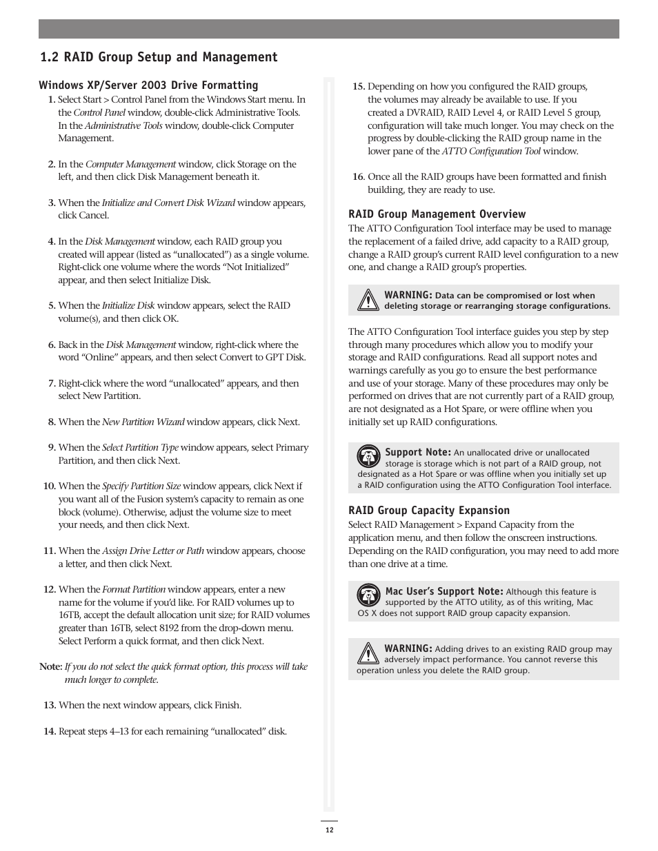 2 raid group setup and management | Sonnet Technologies Fusion RAID Configuration Tool and Utilities Operation Manual User Manual | Page 18 / 82