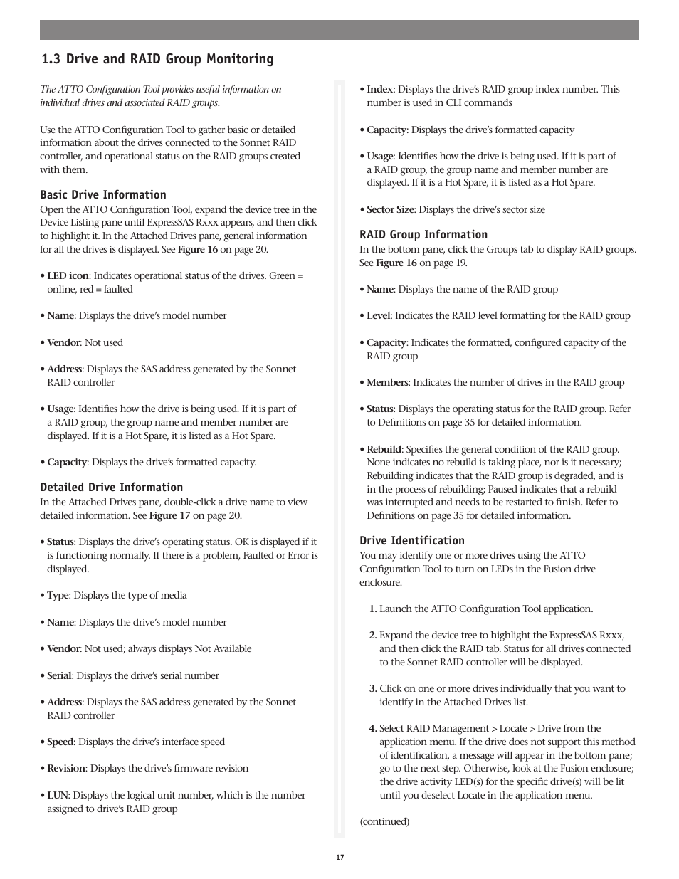 3 drive and raid group monitoring | Sonnet Technologies Fusion RAID Configuration Tool and Utilities Operation Manual User Manual | Page 23 / 82