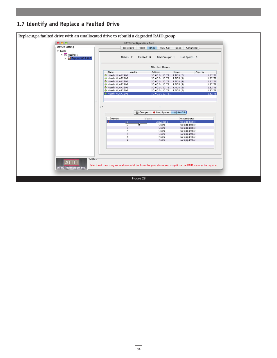 7 identify and replace a faulted drive | Sonnet Technologies Fusion RAID Configuration Tool and Utilities Operation Manual User Manual | Page 40 / 82