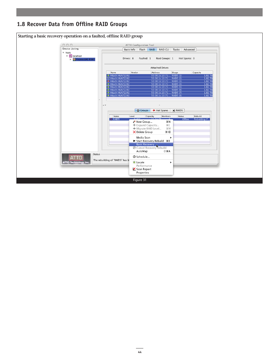 8 recover data from offline raid groups | Sonnet Technologies Fusion RAID Configuration Tool and Utilities Operation Manual User Manual | Page 50 / 82