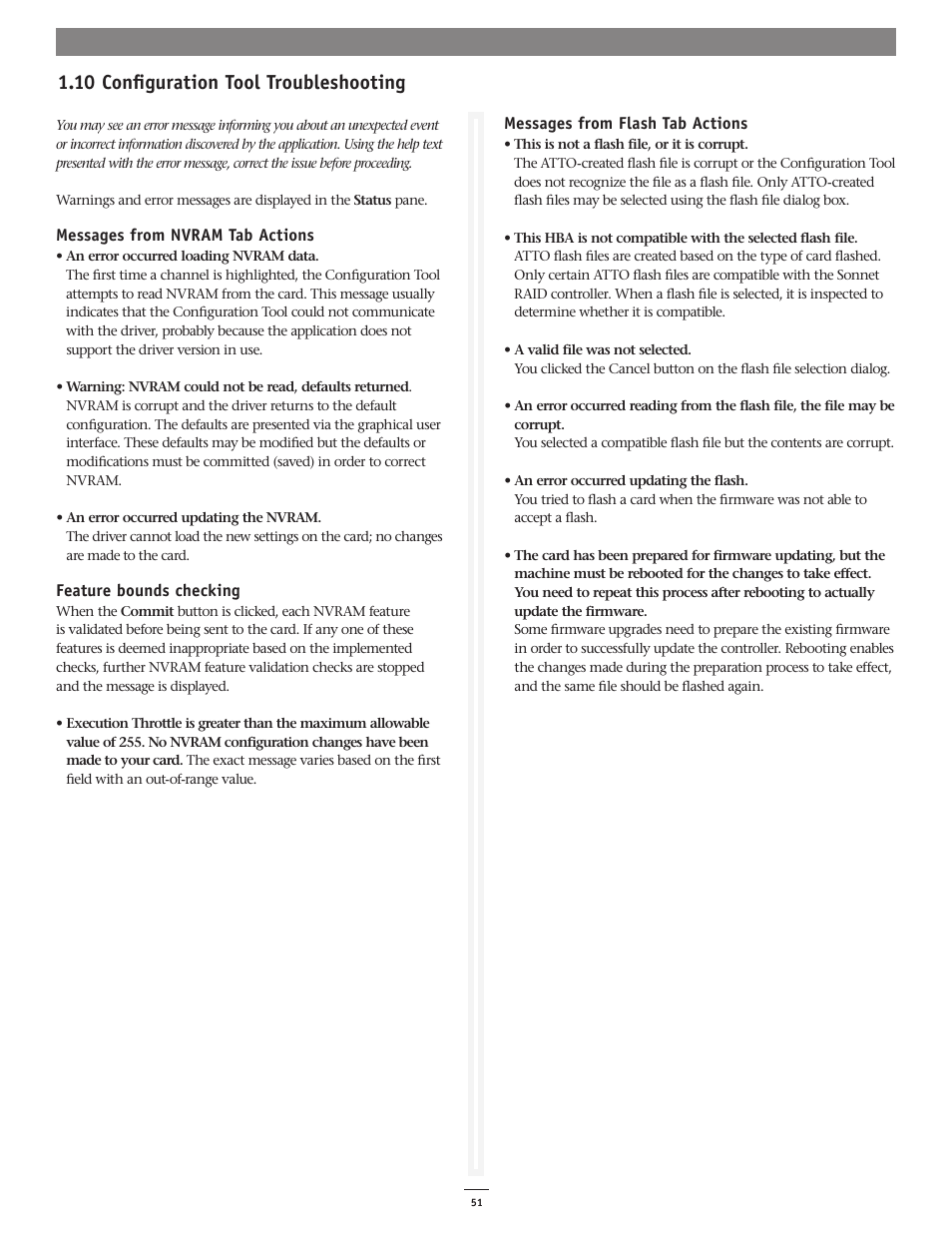 10 configuration tool troubleshooting | Sonnet Technologies Fusion RAID Configuration Tool and Utilities Operation Manual User Manual | Page 57 / 82