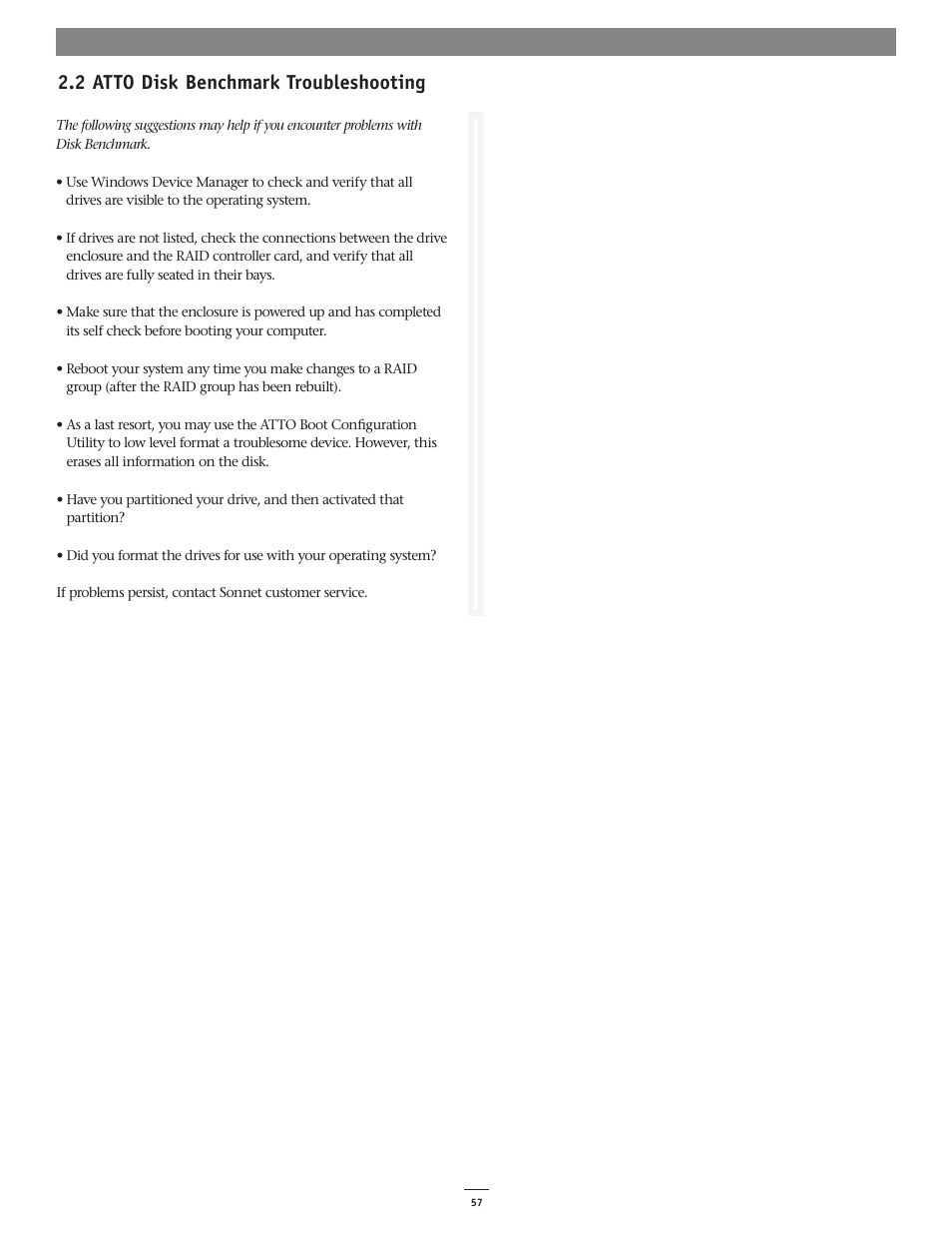 2 atto disk benchmark troubleshooting | Sonnet Technologies Fusion RAID Configuration Tool and Utilities Operation Manual User Manual | Page 63 / 82