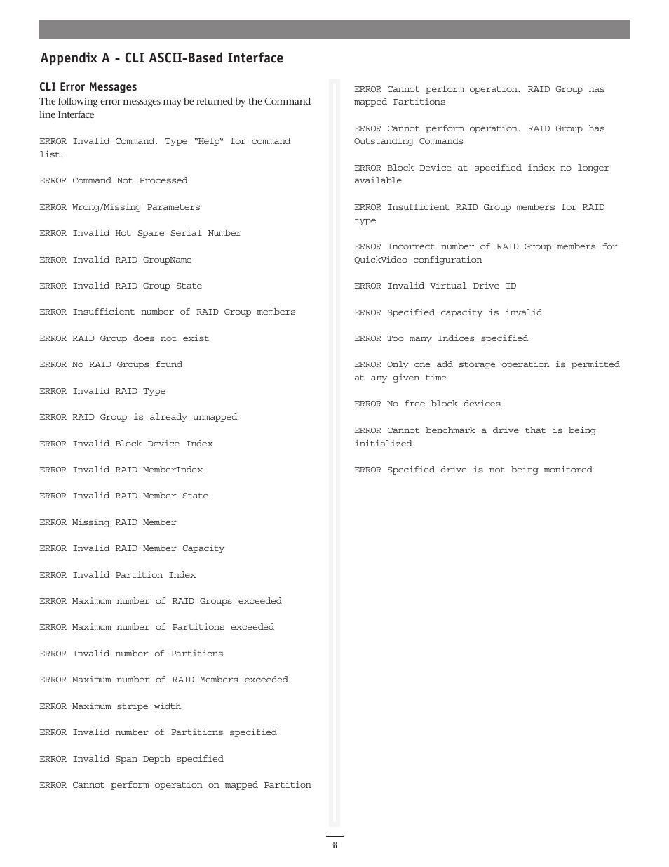 Appendix a - cli ascii-based interface | Sonnet Technologies Fusion RAID Configuration Tool and Utilities Operation Manual User Manual | Page 66 / 82