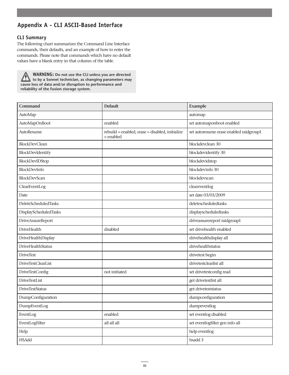 Appendix a - cli ascii-based interface | Sonnet Technologies Fusion RAID Configuration Tool and Utilities Operation Manual User Manual | Page 67 / 82