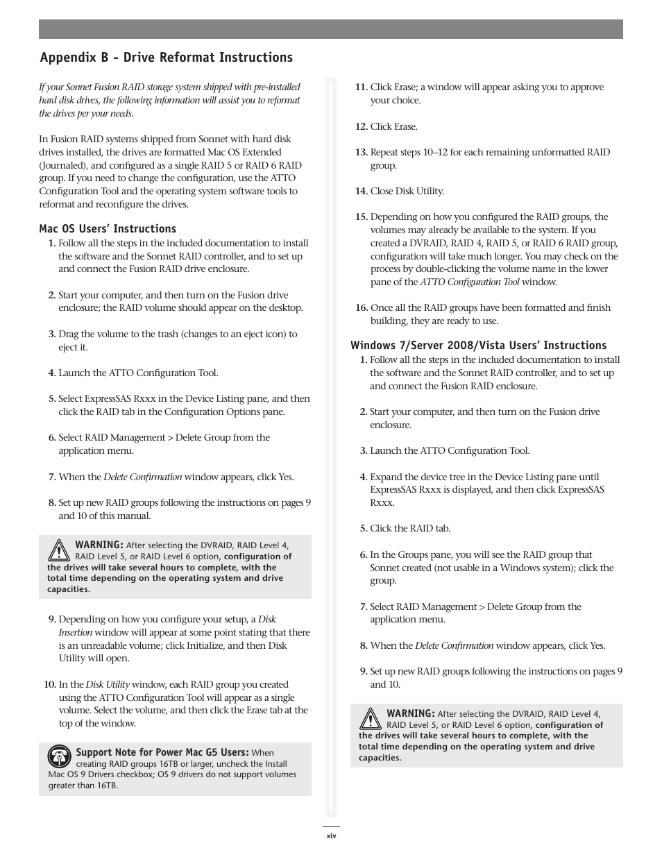 Appendix b - drive reformat instructions | Sonnet Technologies Fusion RAID Configuration Tool and Utilities Operation Manual User Manual | Page 78 / 82