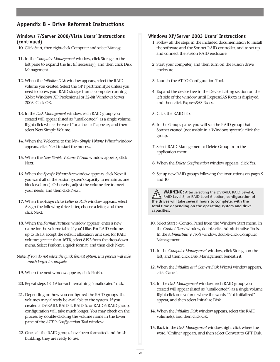 Appendix b - drive reformat instructions | Sonnet Technologies Fusion RAID Configuration Tool and Utilities Operation Manual User Manual | Page 79 / 82