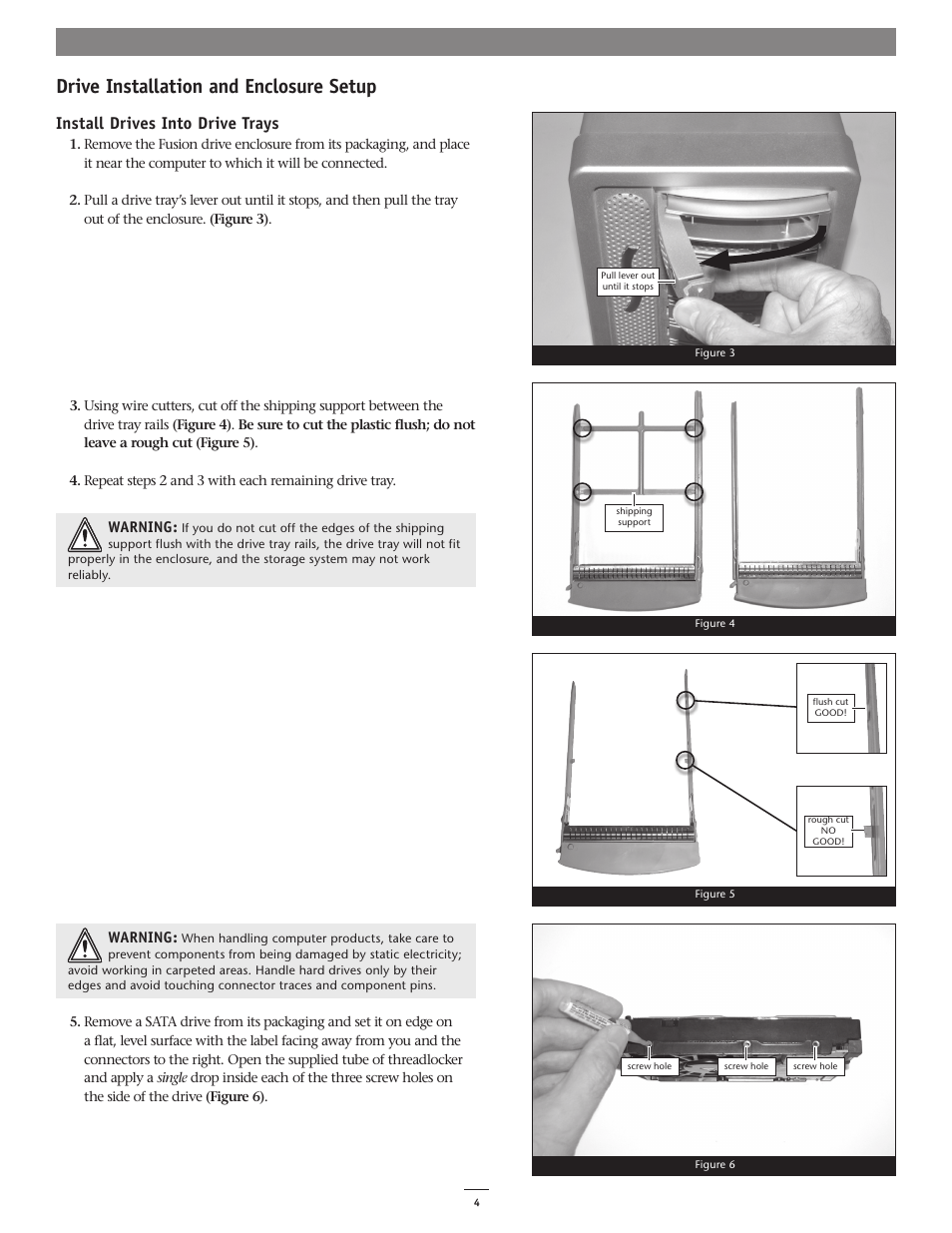 Drive installation and enclosure setup, Install drives into drive trays | Sonnet Technologies Fusion DX800RAID (Without Drives) User Manual | Page 4 / 8