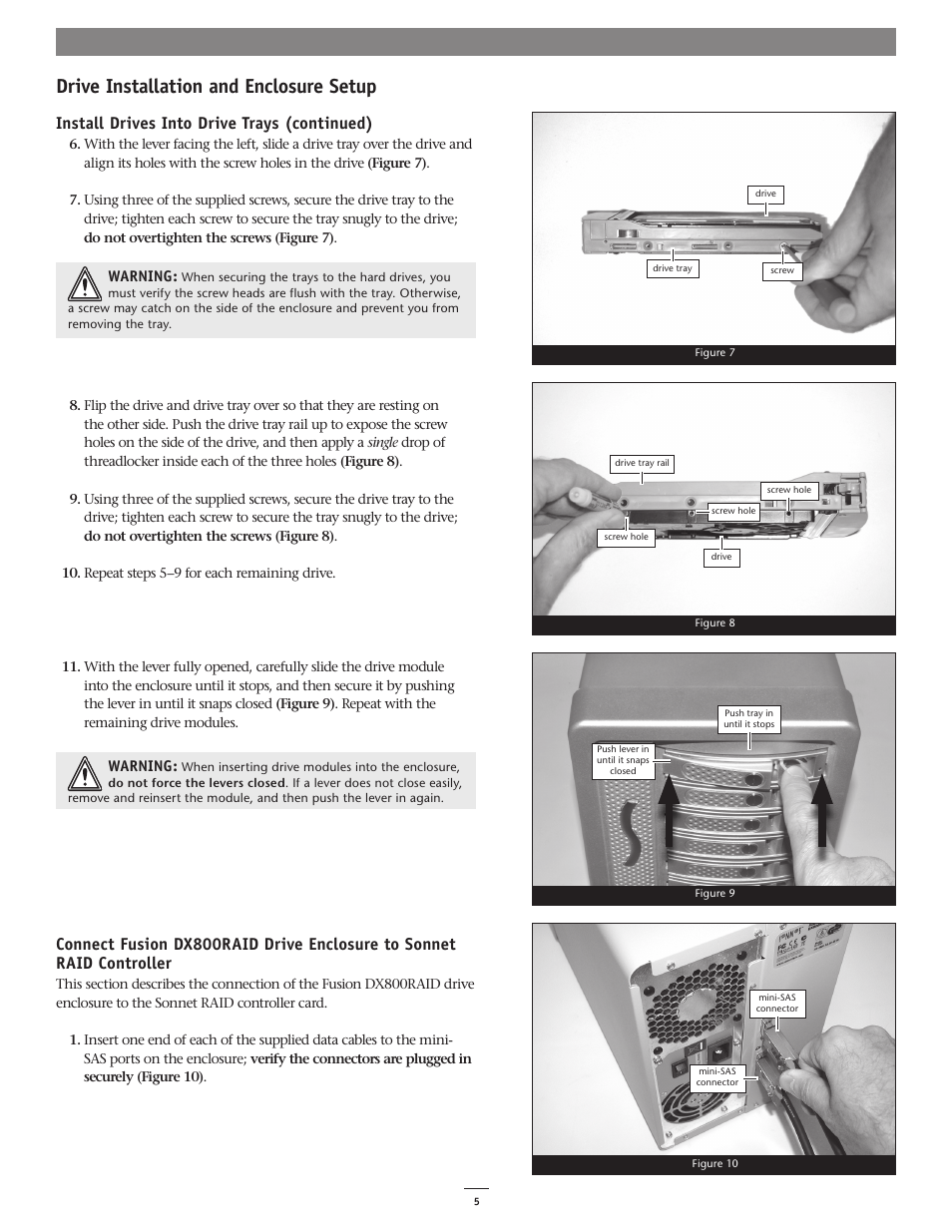 Drive installation and enclosure setup, Install drives into drive trays (continued) | Sonnet Technologies Fusion DX800RAID (Without Drives) User Manual | Page 5 / 8