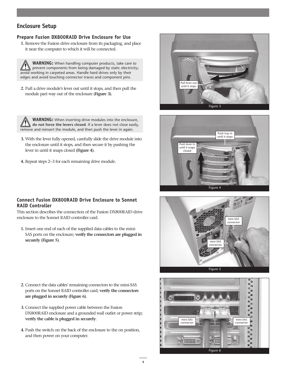 Enclosure setup, Prepare fusion dx800raid drive enclosure for use | Sonnet Technologies Fusion DX800RAID (With Drives) User Manual | Page 4 / 6