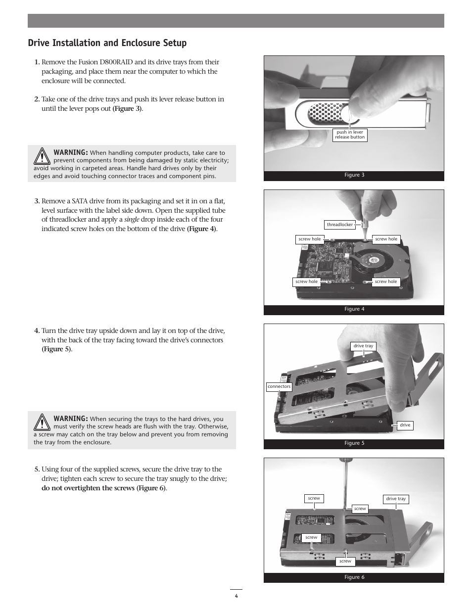 Drive installation and enclosure setup | Sonnet Technologies Fusion D800RAID (Without Drives) User Manual | Page 4 / 6