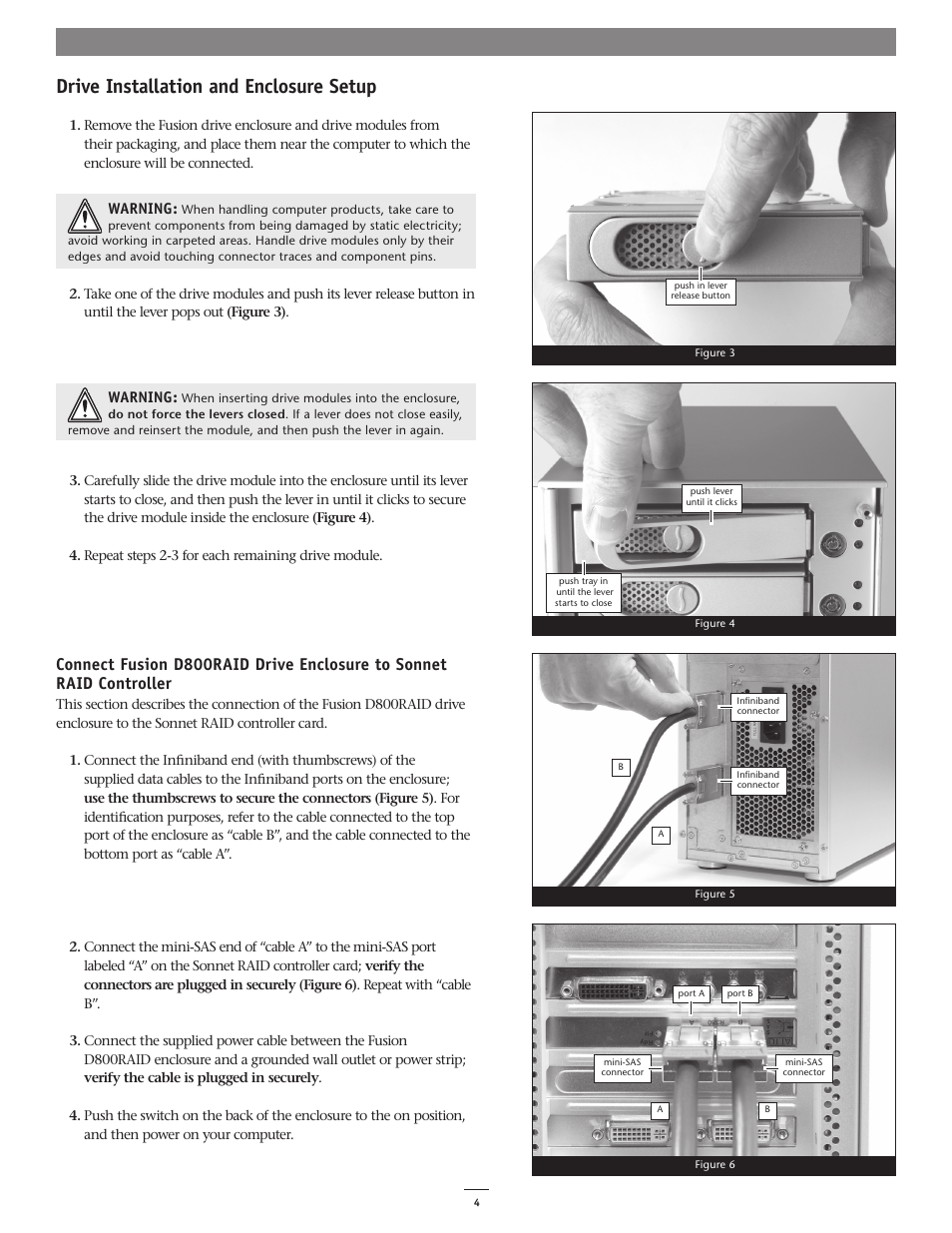 Drive installation and enclosure setup | Sonnet Technologies Fusion D800RAID (With Drives) User Manual | Page 4 / 6