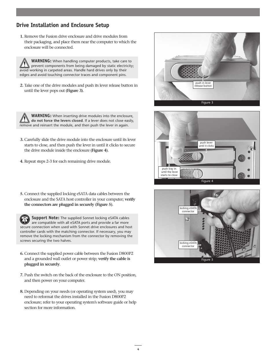 Drive installation and enclosure setup | Sonnet Technologies Fusion D800P2 (With Drives) User Manual | Page 4 / 6