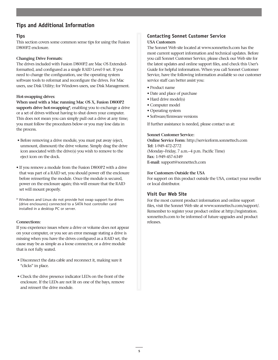 Tips and additional information | Sonnet Technologies Fusion D800P2 (With Drives) User Manual | Page 5 / 6