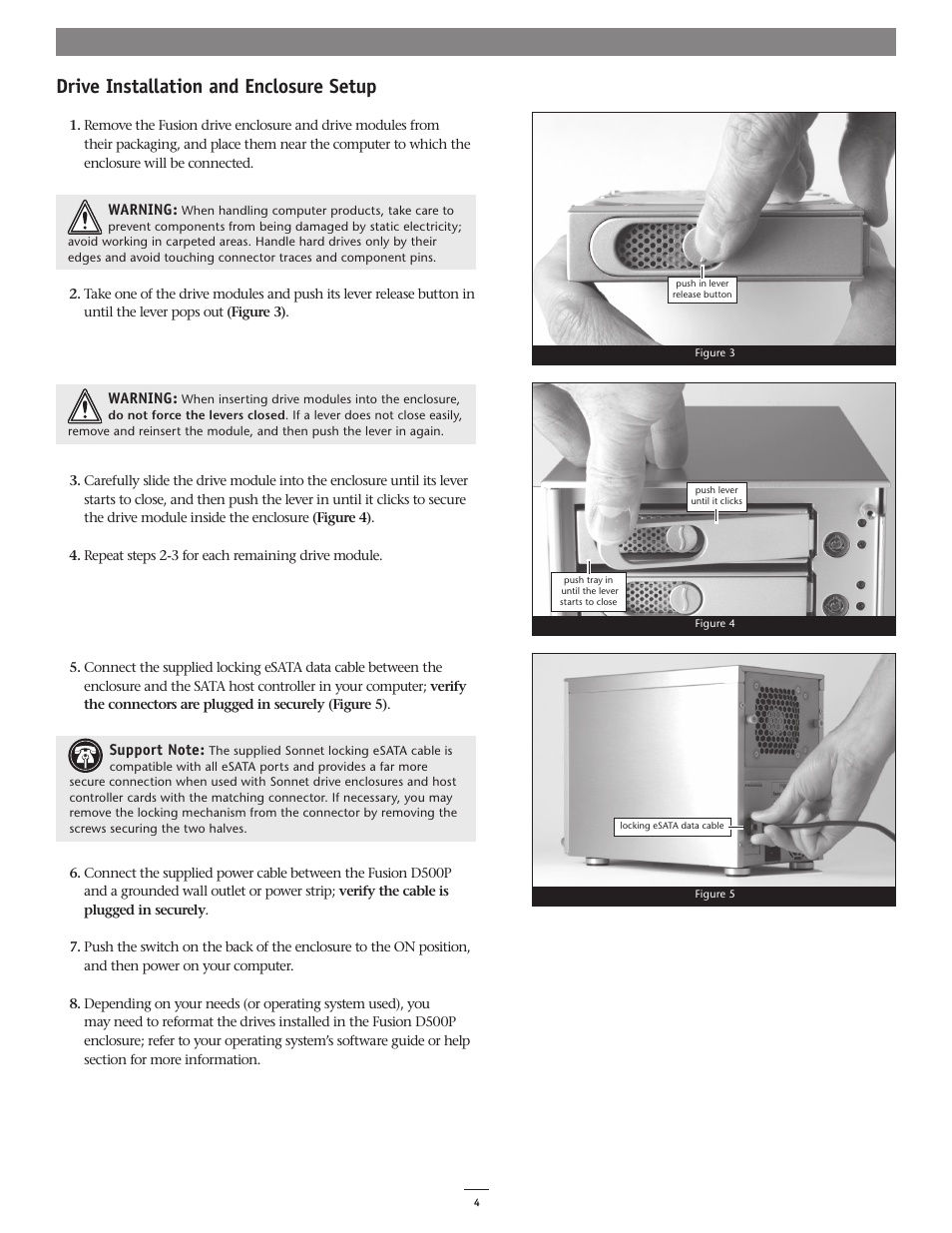 Drive installation and enclosure setup | Sonnet Technologies Fusion D500P (With Drives) User Manual | Page 4 / 6