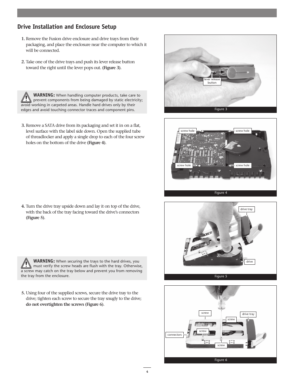 Drive installation and enclosure setup | Sonnet Technologies Fusion D400RAID (Without Drives) User Manual | Page 4 / 6